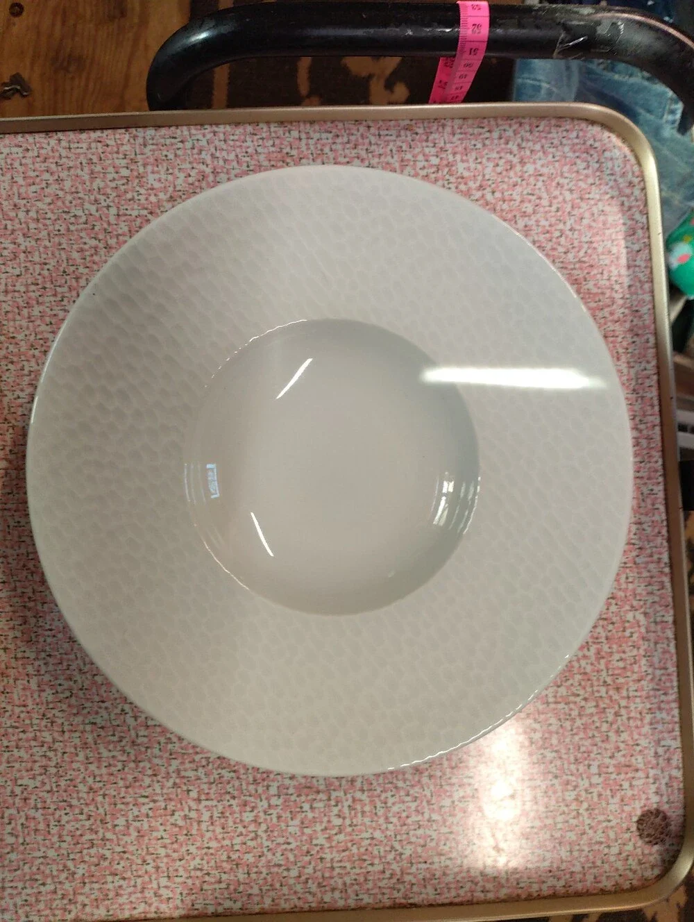Apilco France Aqua White Hammered Porcelain Wide Rim Soup Pasta Bowls Set of 2
